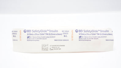 BD 328449 SafetyGlide Insulin Syringe 3/10ml  x 31G x 15/64in TW